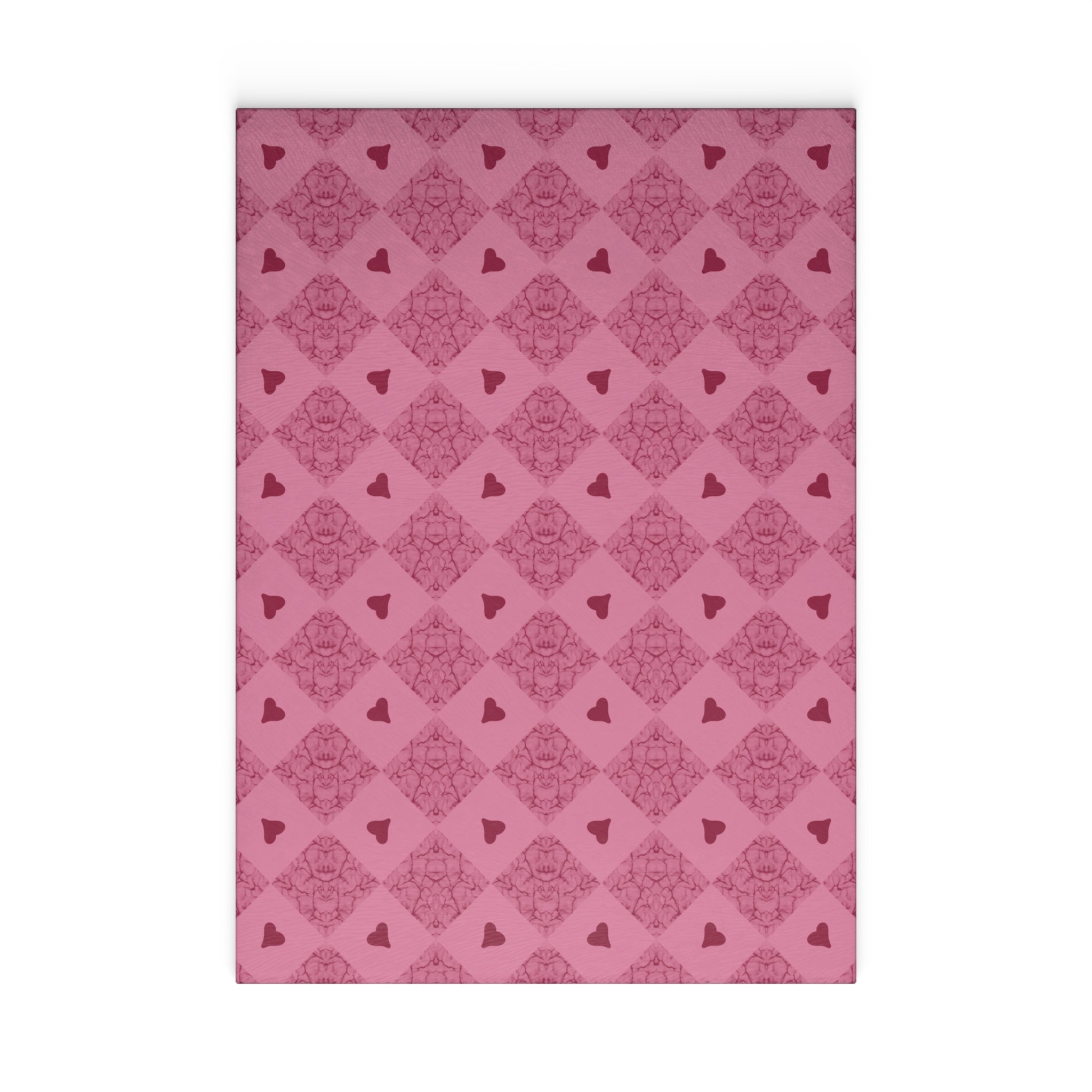 Pink Heart Pattern Glass Cutting Board — Decorative Kitchen Chopping Board
