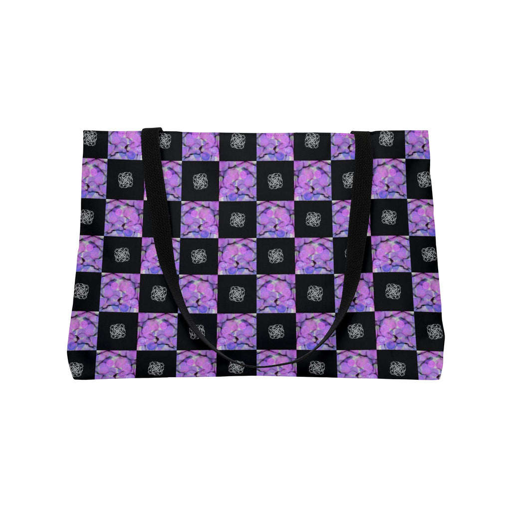 Purple Checkerboard Weekender Tote Bag — Floral Pattern Overnight Bag