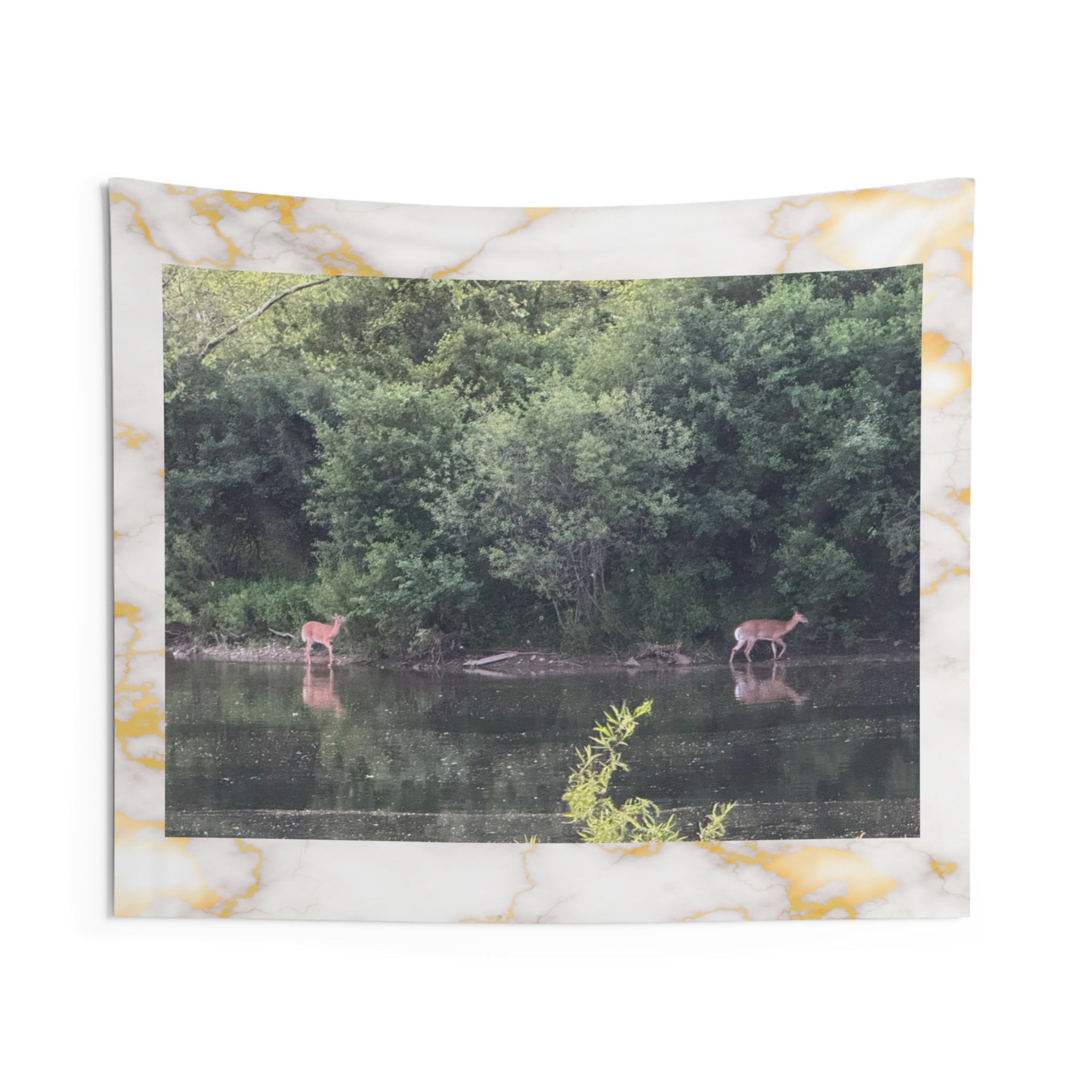 Deer at the River Wall Tapestry — Woodland Nature Scene Home Decor