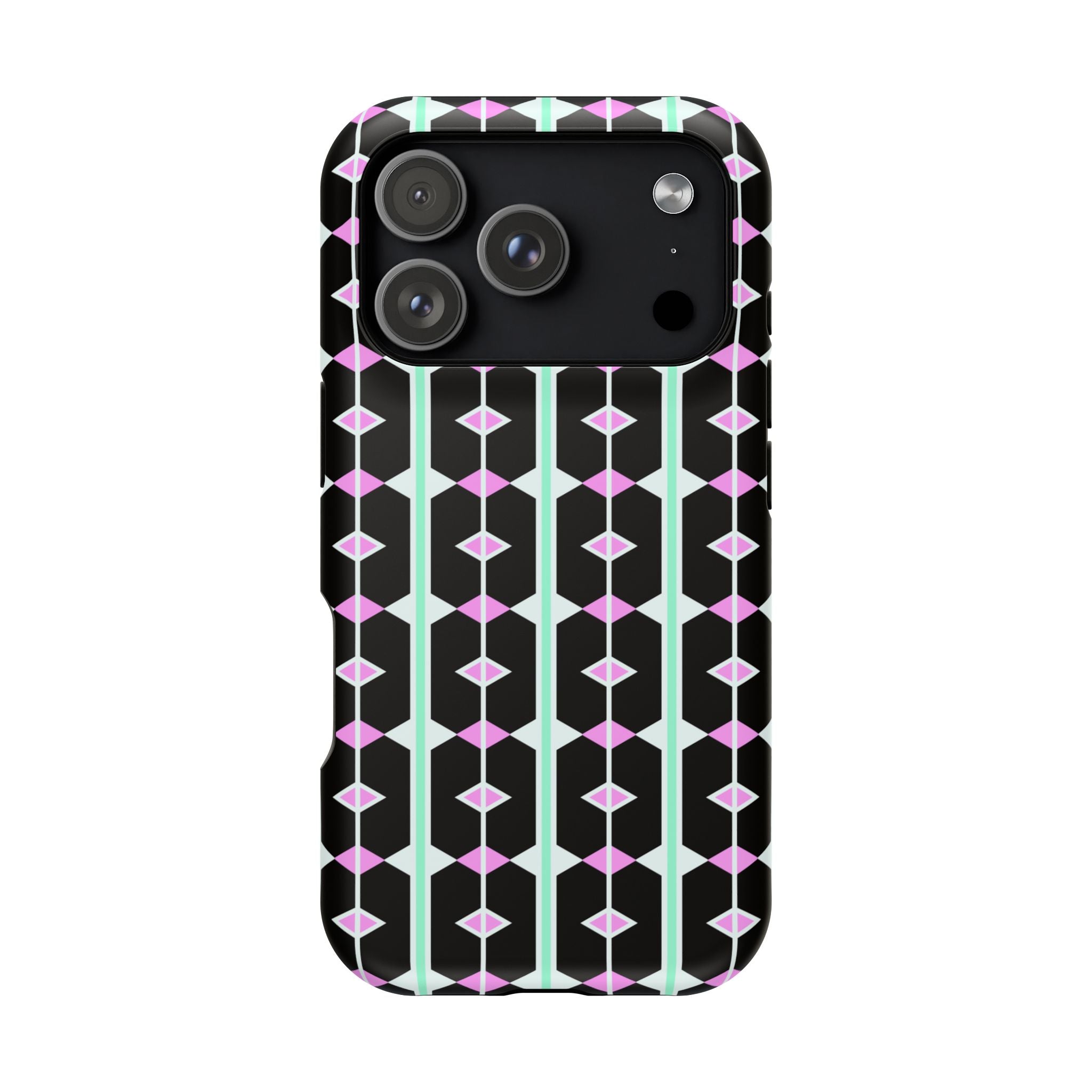Geom Stripe Magnetic Phone Case — Black with Mint & Lavender Pattern