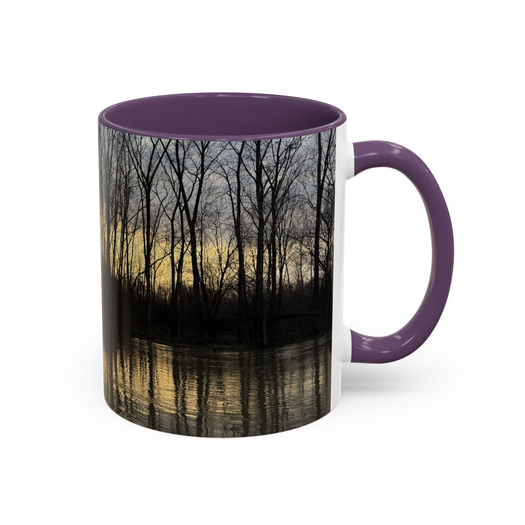 Sunset Reflection Coffee Mug — Forest Silhouette Accent Mug