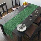 Emerald Marble Table Runner — Green Swirl Cotton-Poly Dining Decor