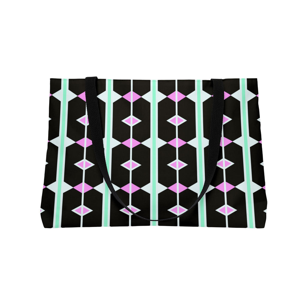 Weekender Tote Bag — Retro Geometric Black & Pastel Diamond Pattern