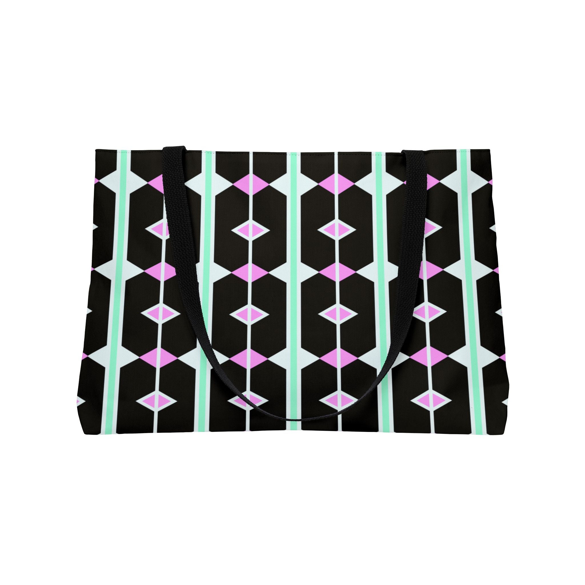 Weekender Tote Bag — Retro Geometric Black & Pastel Diamond Pattern