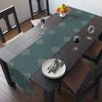 Geometric Diamond Table Runner — Modern Teal Cotton-Poly Accent