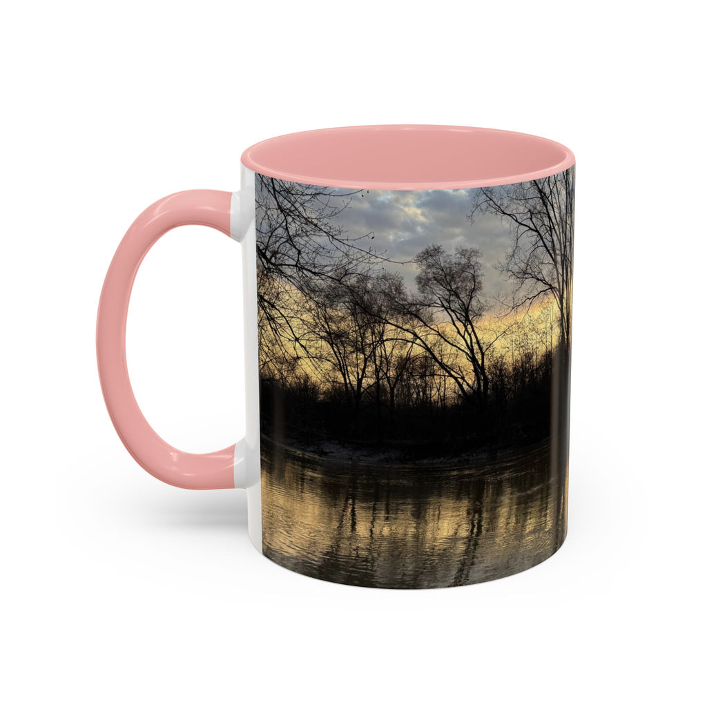 Sunset Reflection Coffee Mug — Forest Silhouette Accent Mug