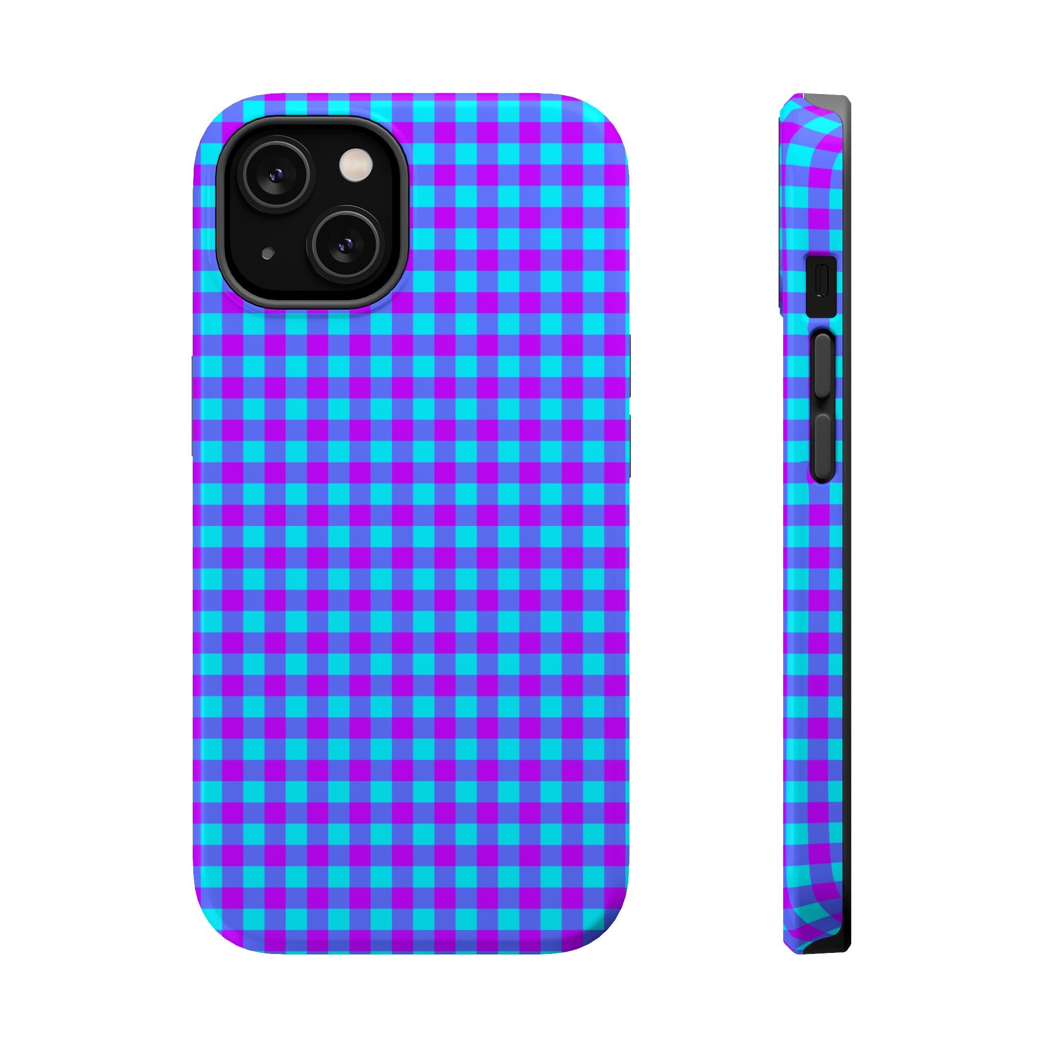 Phone Case — Blue & Purple Gingham Magnetic Impact-Resistant Case