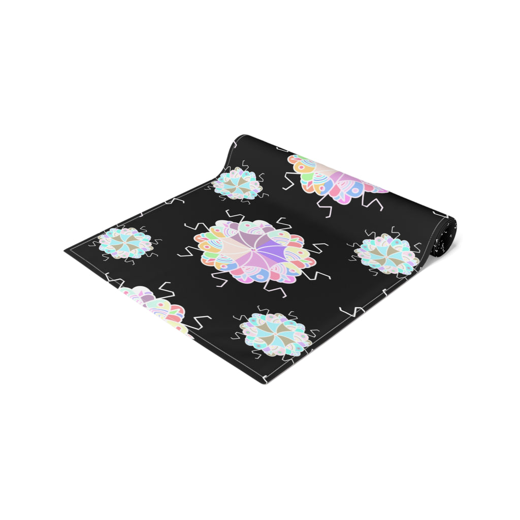 Black Floral Mandala Table Runner – Pastel Mosaic Dinner Party Decor