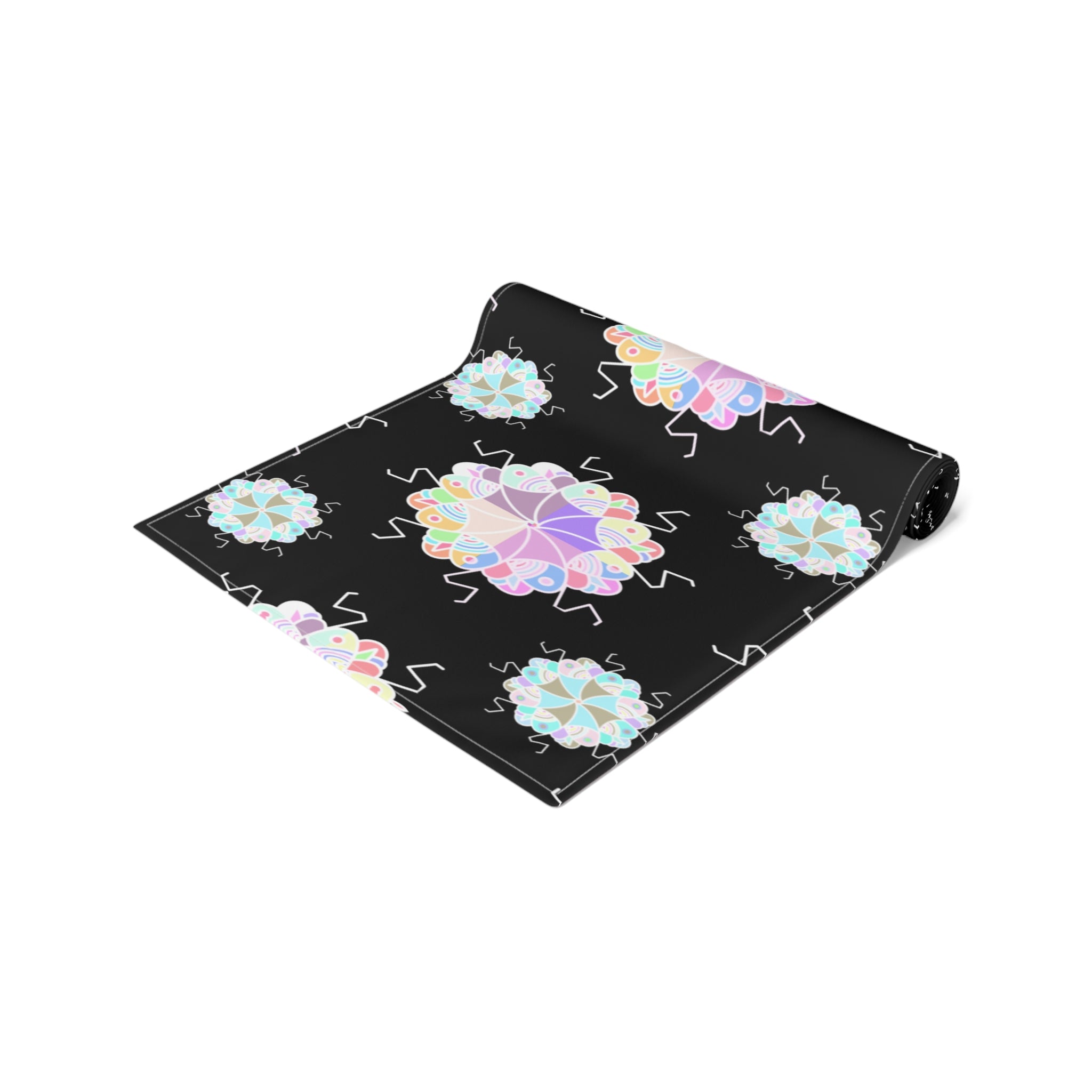 Black Floral Mandala Table Runner – Pastel Mosaic Dinner Party Decor