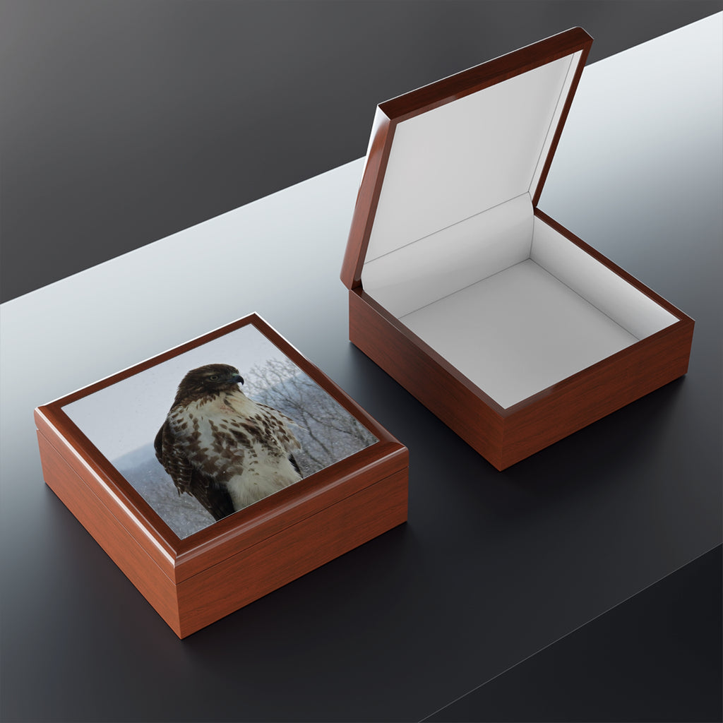 Hawk Photo Jewelry Box – Decorative Keepsake Box with Bird of Prey Image