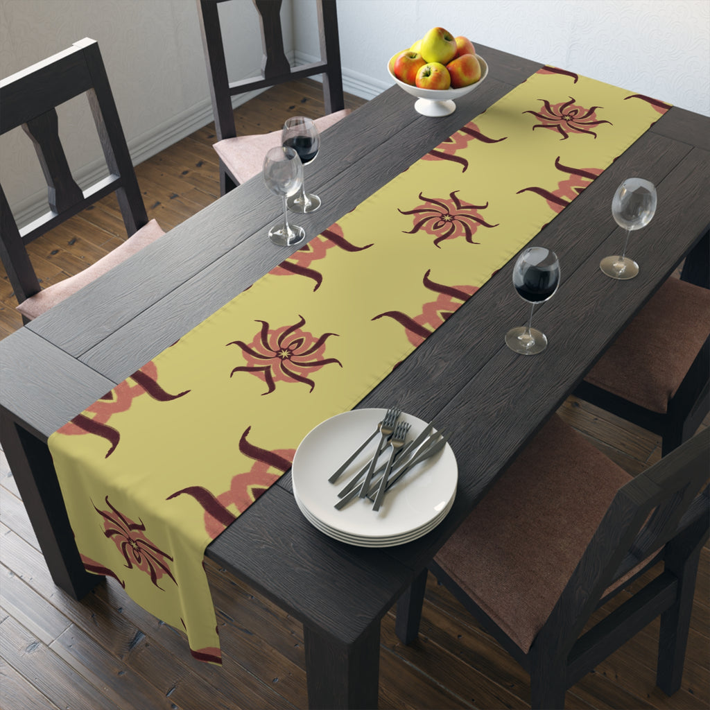 Botanical Sunburst Table Runner — Earth Tone Floral Pattern
