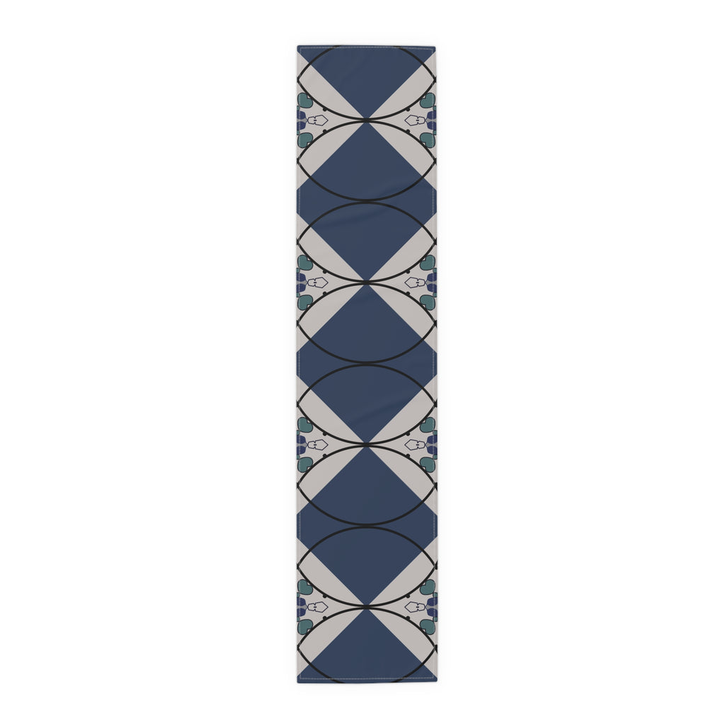 Geometric Navy Tile Table Runner
