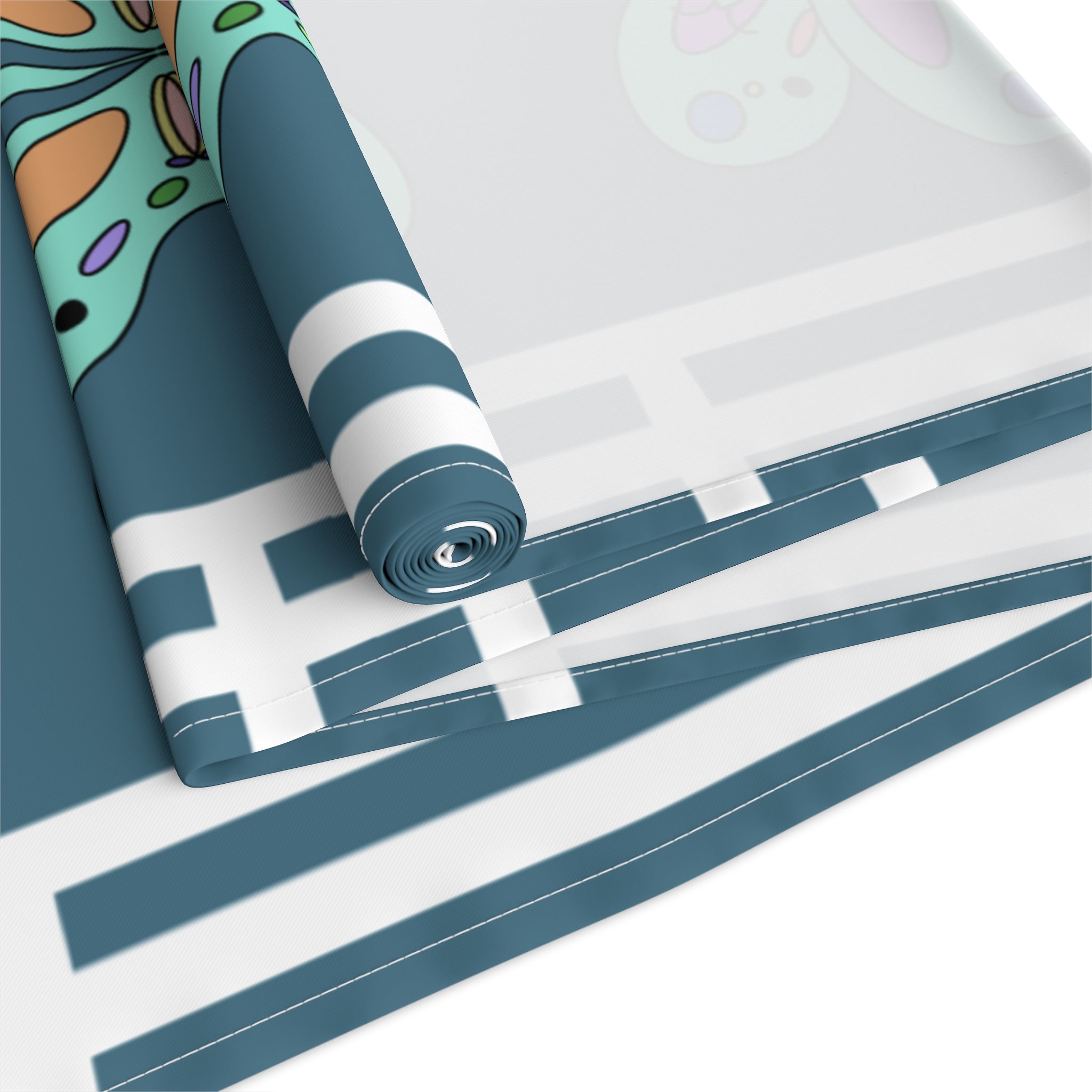 Floral Mosaic Table Runner — Teal Boho Dining Decor