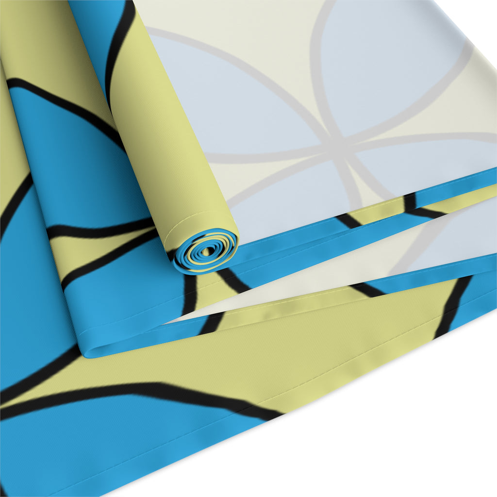 Geometric Blossom Table Runner — Blue & Lime Retro Pattern