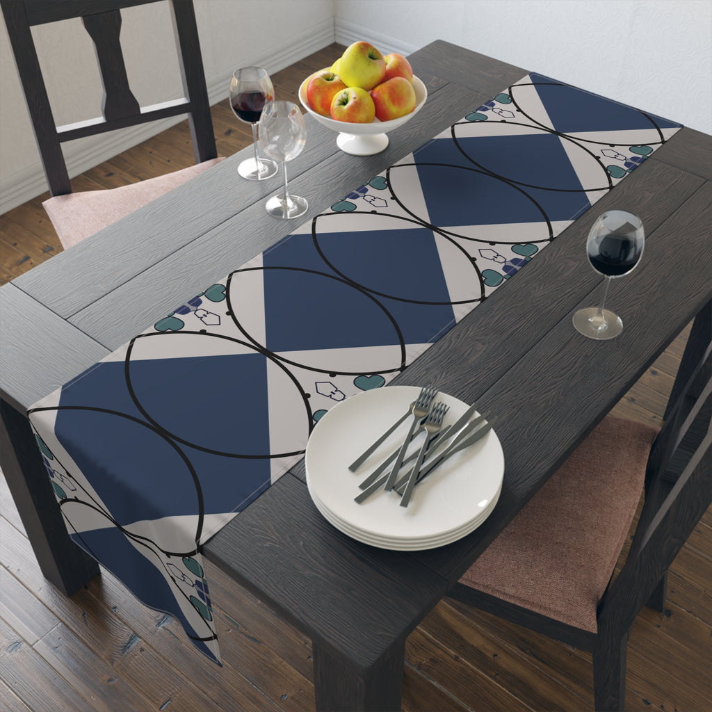Geometric Navy Tile Table Runner