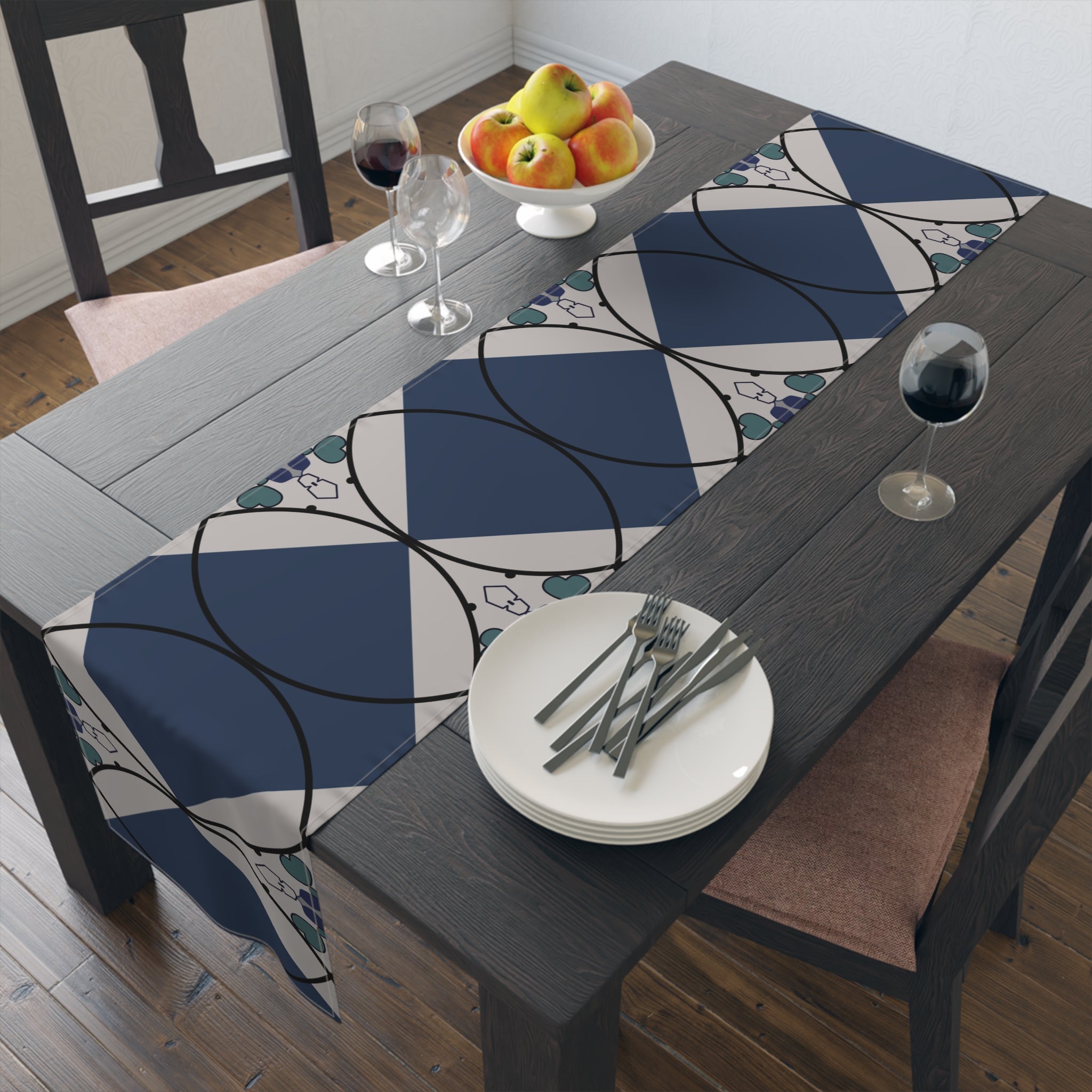 Geometric Navy Tile Table Runner
