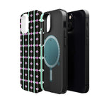 Geom Stripe Magnetic Phone Case — Black with Mint & Lavender Pattern