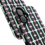 Geom Stripe Magnetic Phone Case — Black with Mint & Lavender Pattern