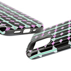 Geom Stripe Magnetic Phone Case — Black with Mint & Lavender Pattern