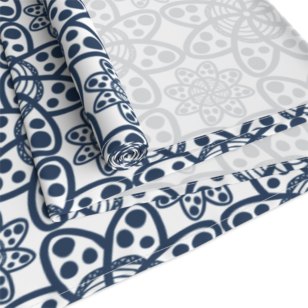 Blue Moroccan Tile Table Runner — Cotton-Poly Decorative Dining Accent