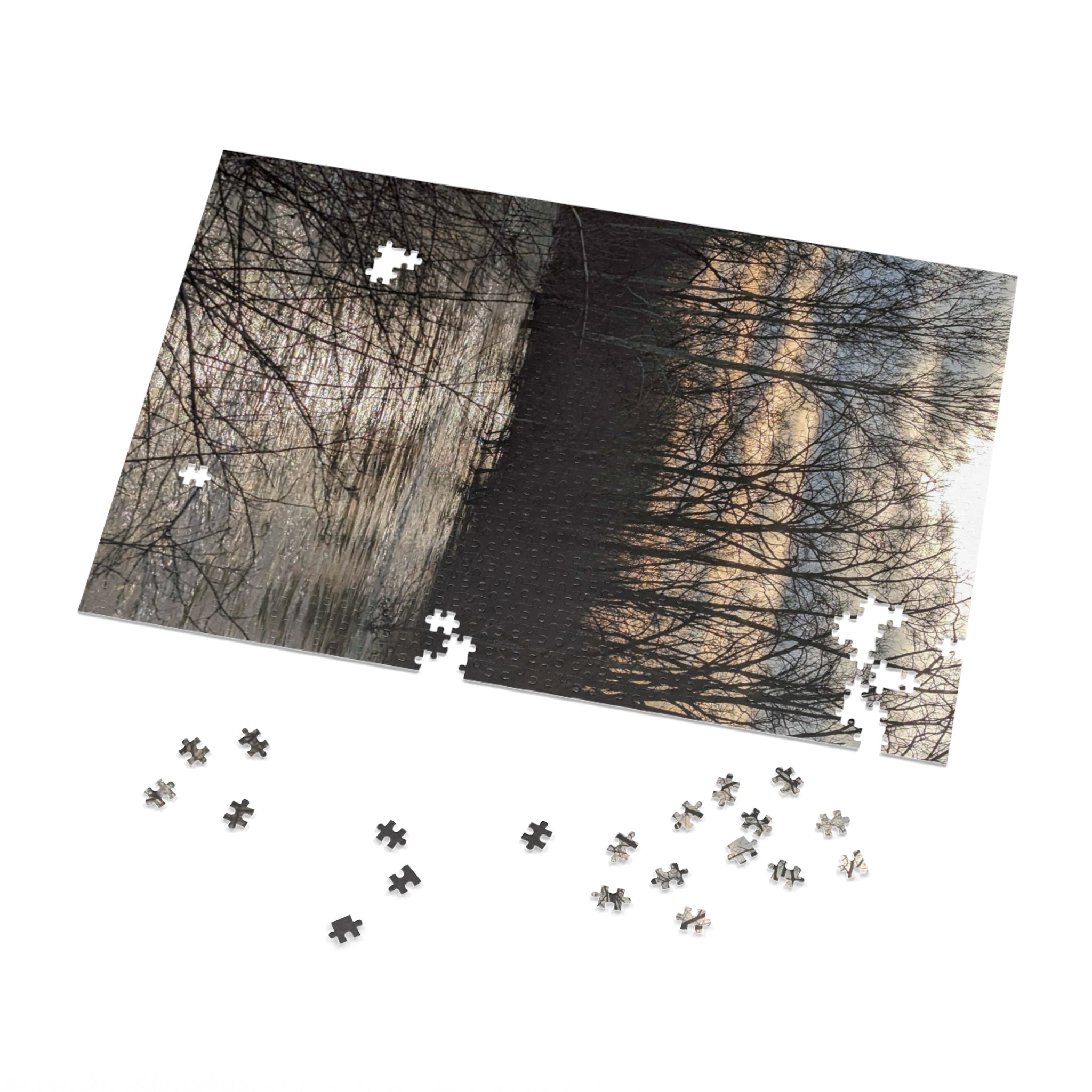 Lake at Dusk Jigsaw Puzzle with Tin — Scenic Sunset Puzzle