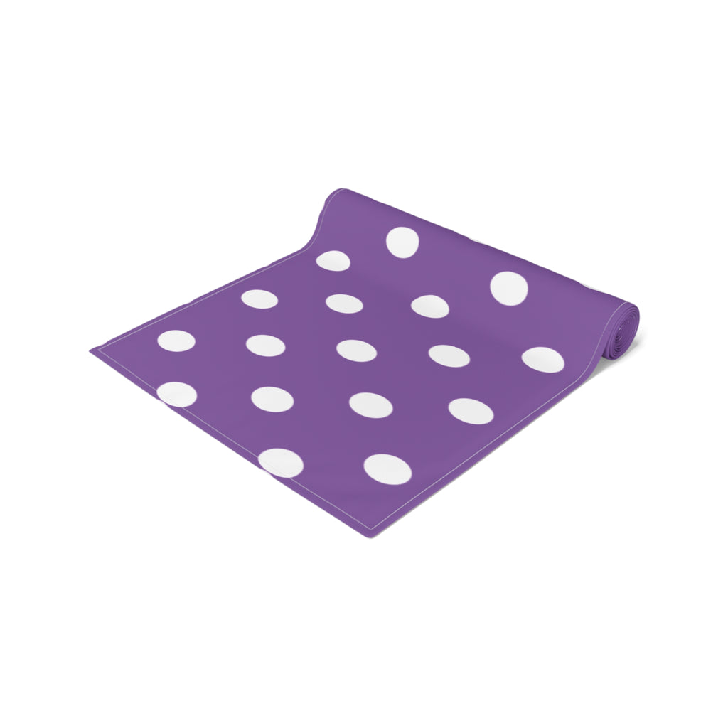 Purple White Polka Dot Table Runner — Cotton-Poly Decorative Accent for Dining, Parties & Easter