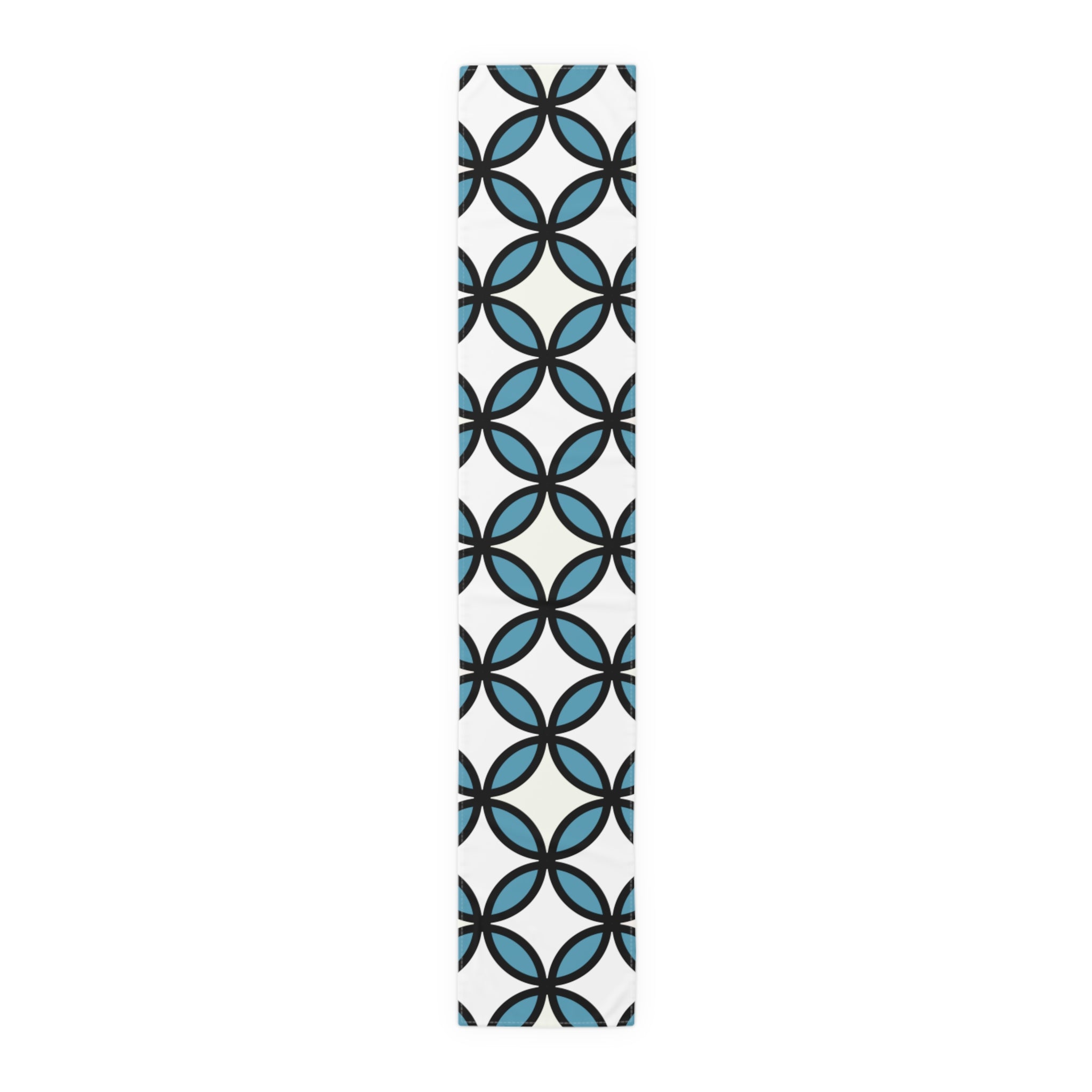 Geometric Blue Trellis Table Runner — Modern Mid-Century Dining Accent