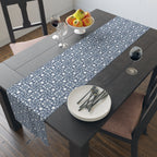 Blue Moroccan Tile Table Runner — Cotton-Poly Decorative Dining Accent