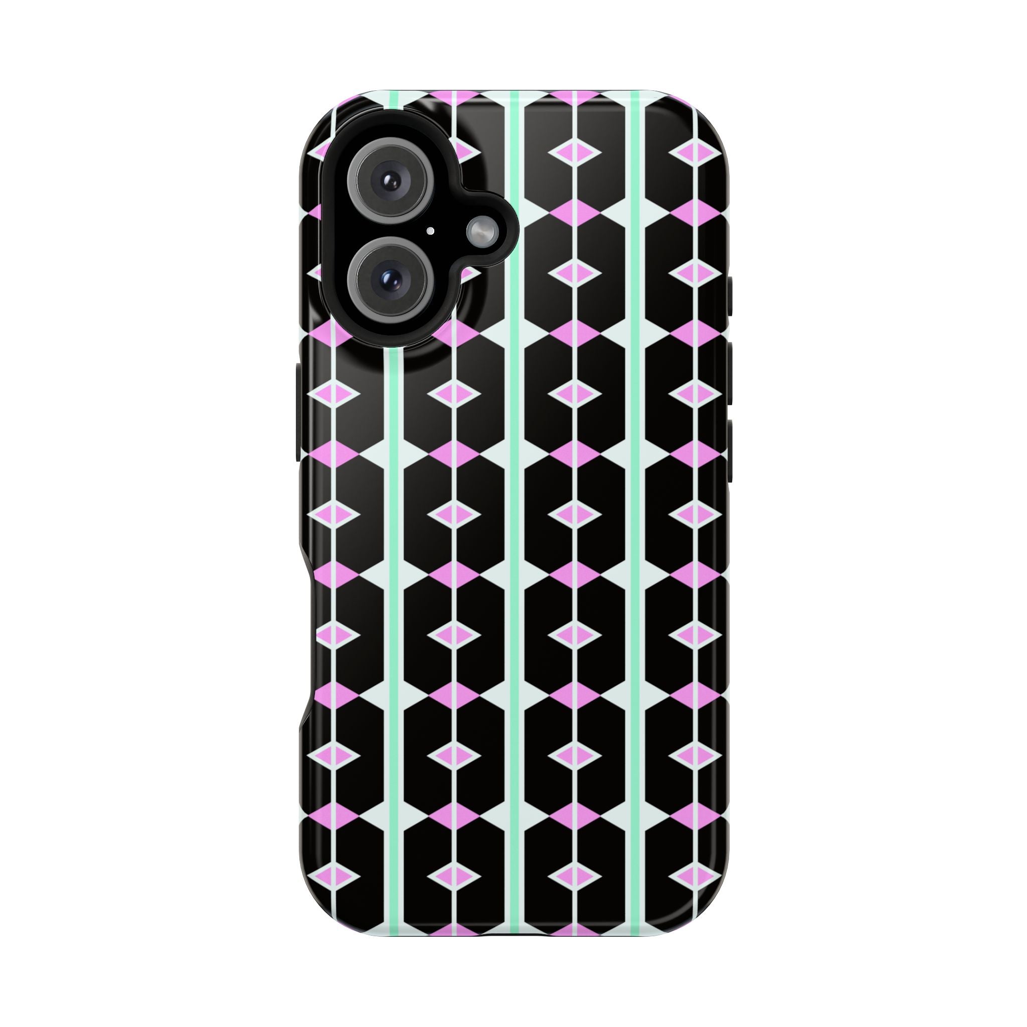 Geom Stripe Magnetic Phone Case — Black with Mint & Lavender Pattern