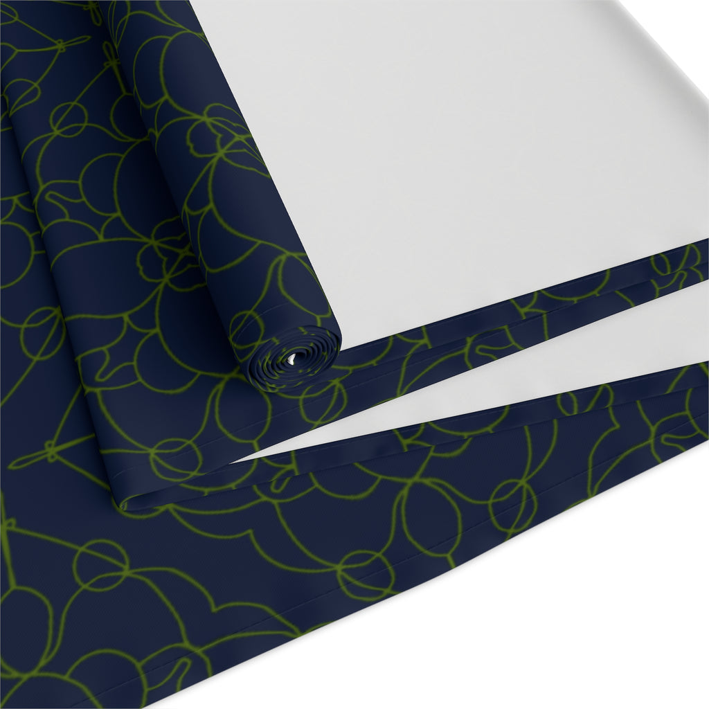 Geometric Starry Night Table Runner — Navy & Lime Cotton-Poly Blend
