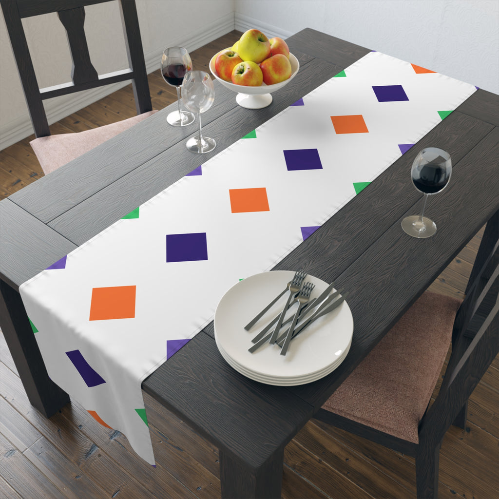 Geometric Diamond Pattern Table Runner — Modern Colorful Cotton-Poly Decor