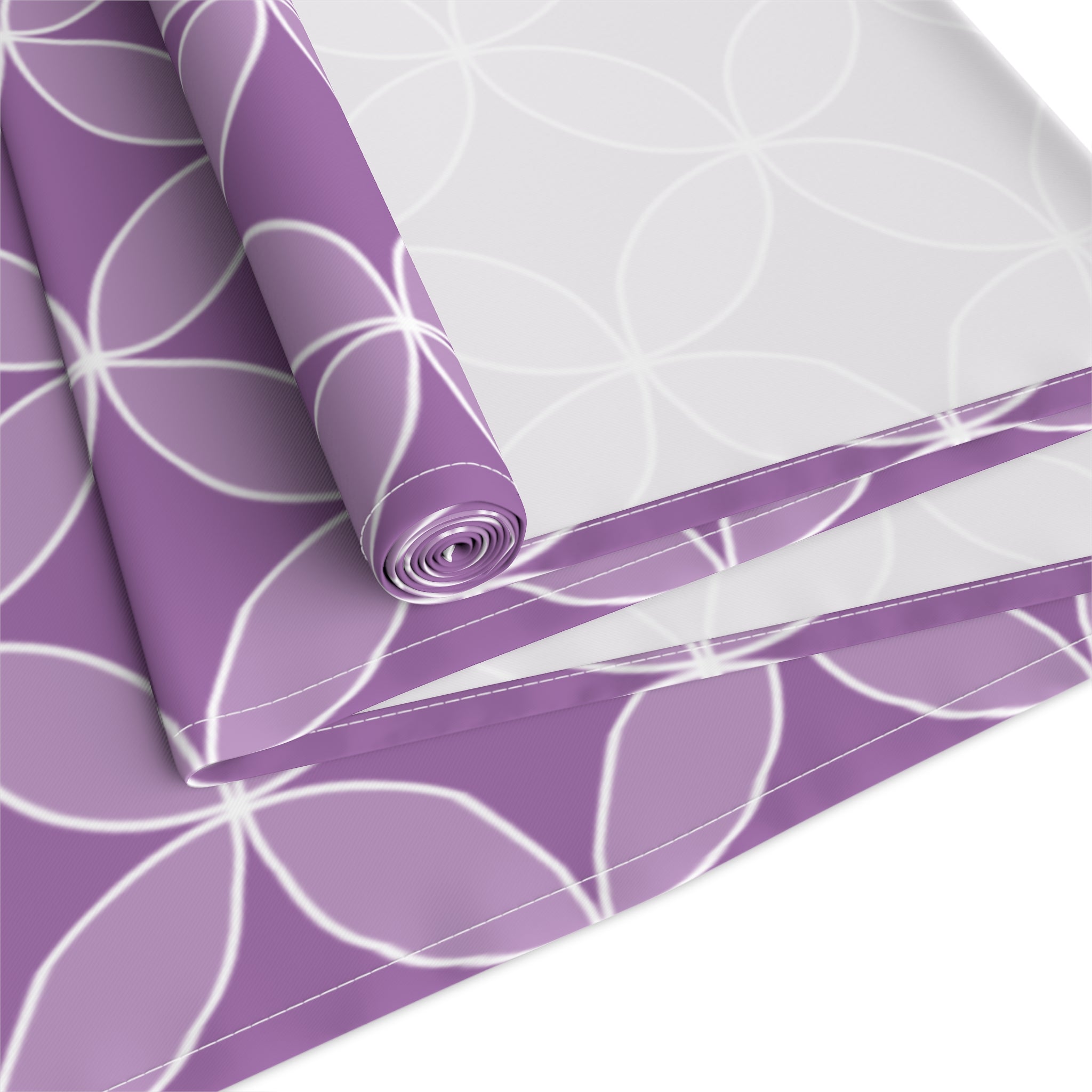 Purple Geometric Table Runner – Modern Circle Pattern Dining Decor