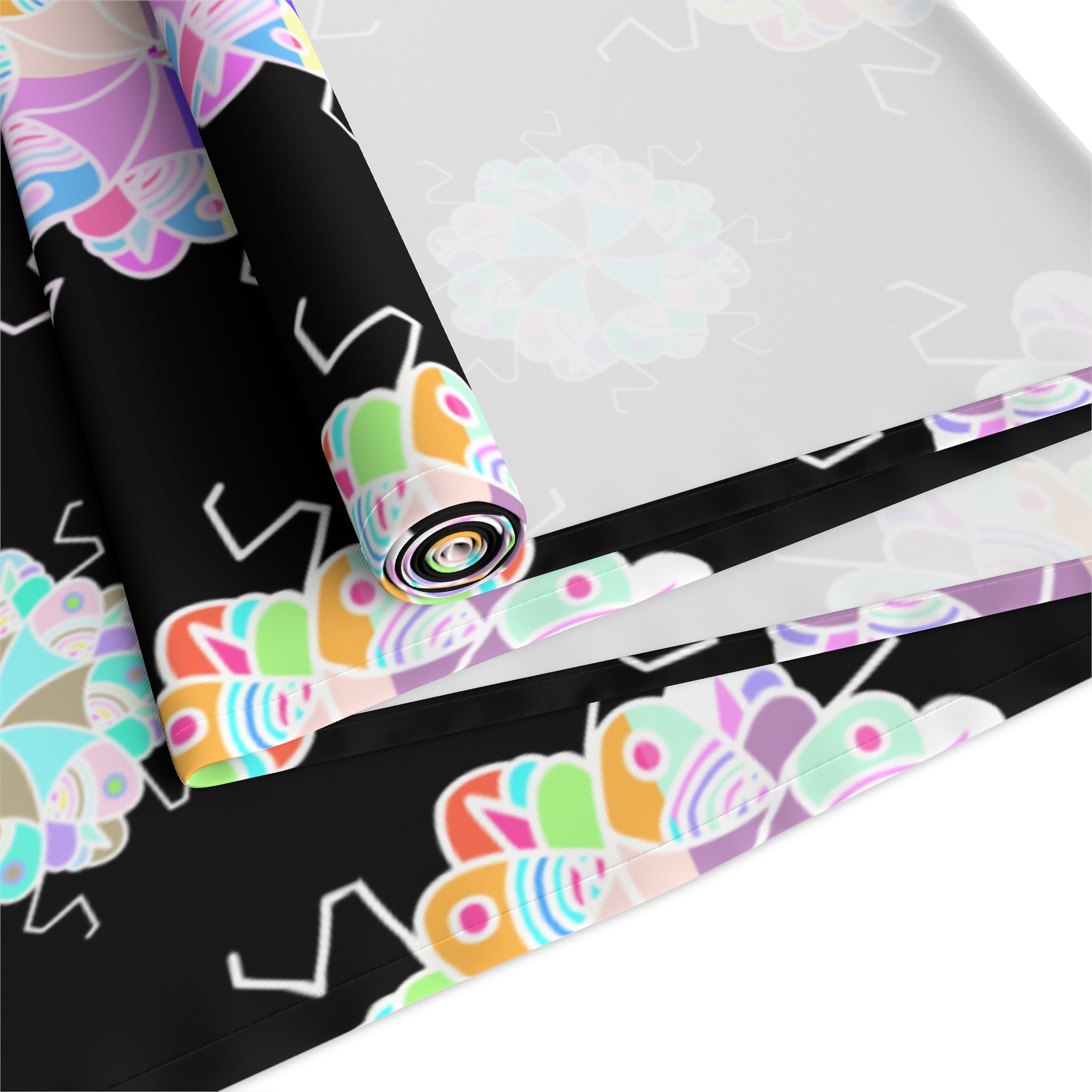 Black Floral Mandala Table Runner – Pastel Mosaic Dinner Party Decor