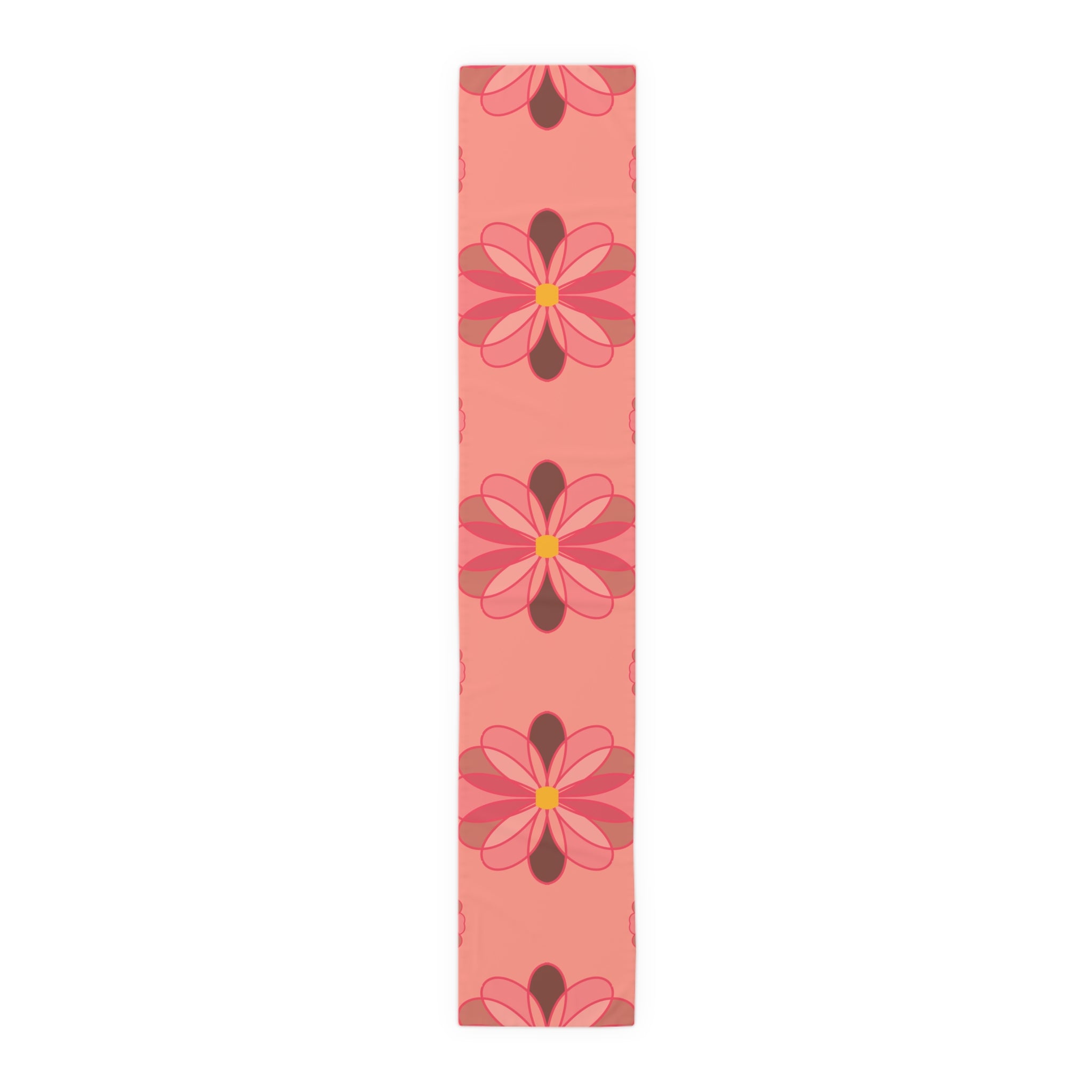 Pink Floral Table Runner — Retro Flower Pattern Cotton-Poly Table Runner