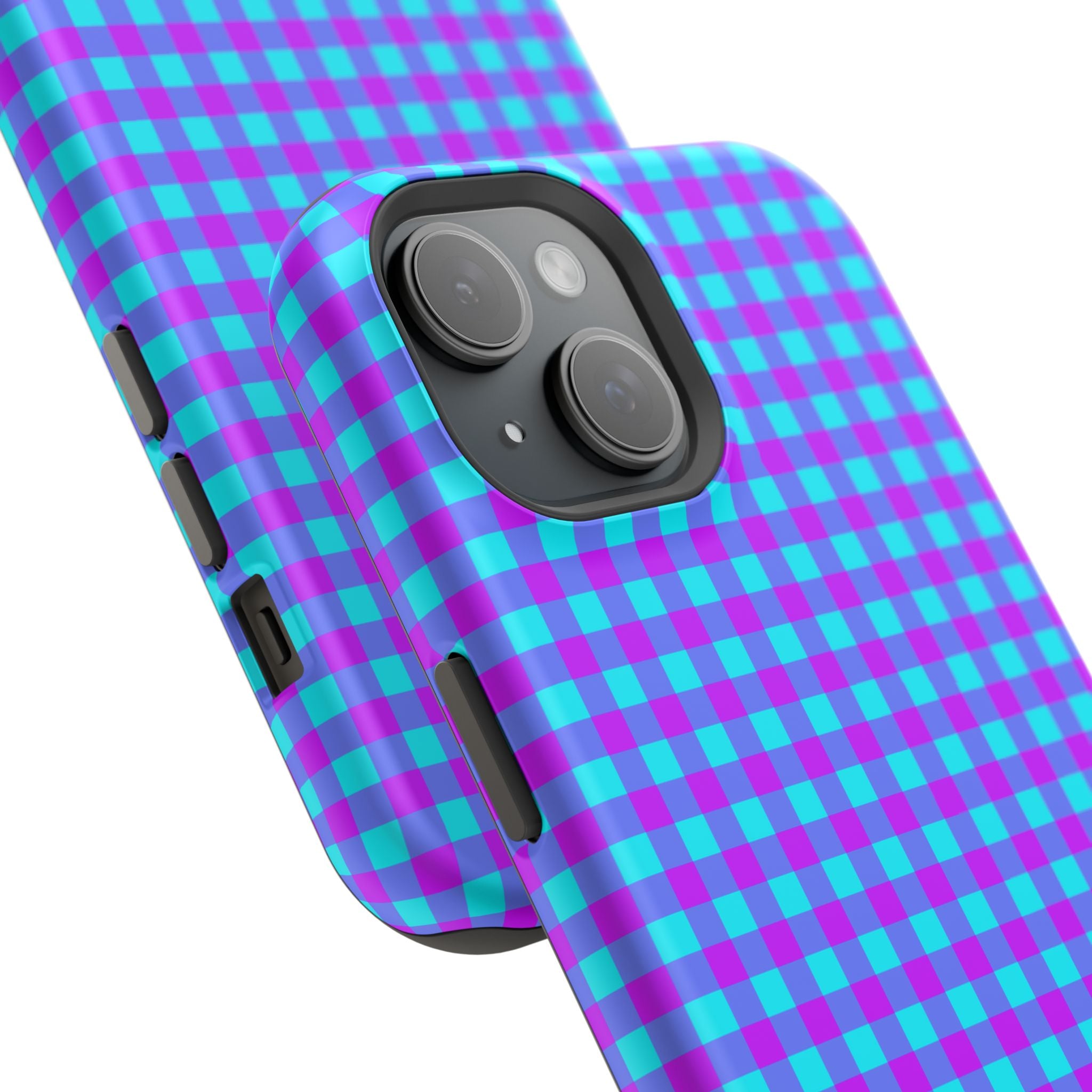 Phone Case — Blue & Purple Gingham Magnetic Impact-Resistant Case