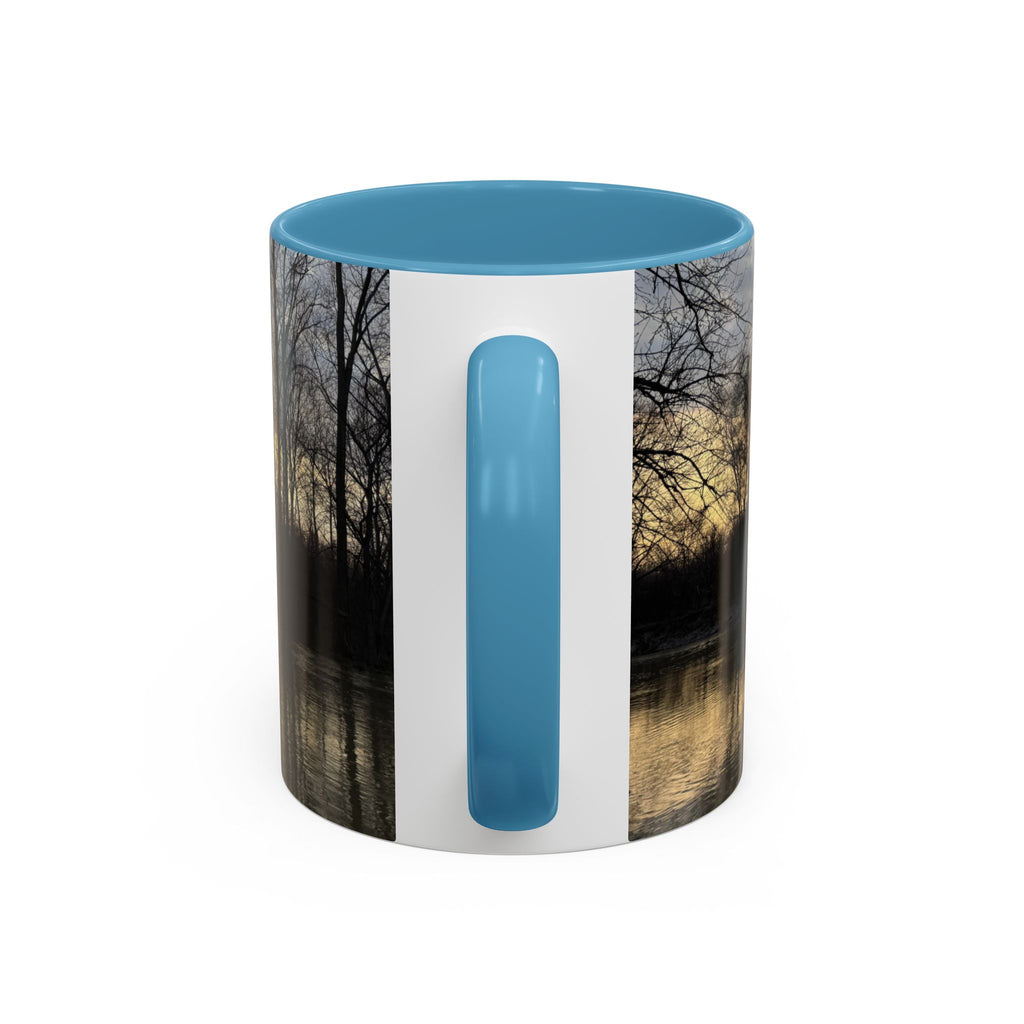 Sunset Reflection Coffee Mug — Forest Silhouette Accent Mug