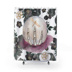 Witchy Crystal Ball Shower Curtain – Gothic Floral, Pentacle & Dragonfly Bath Decor