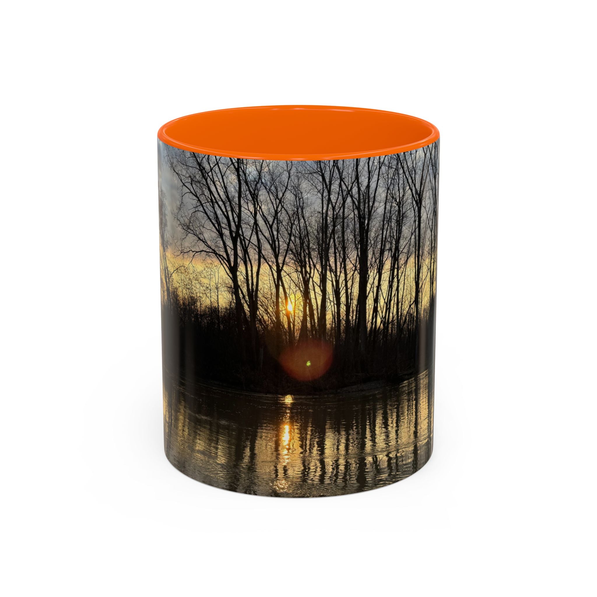 Sunset Reflection Coffee Mug — Forest Silhouette Accent Mug