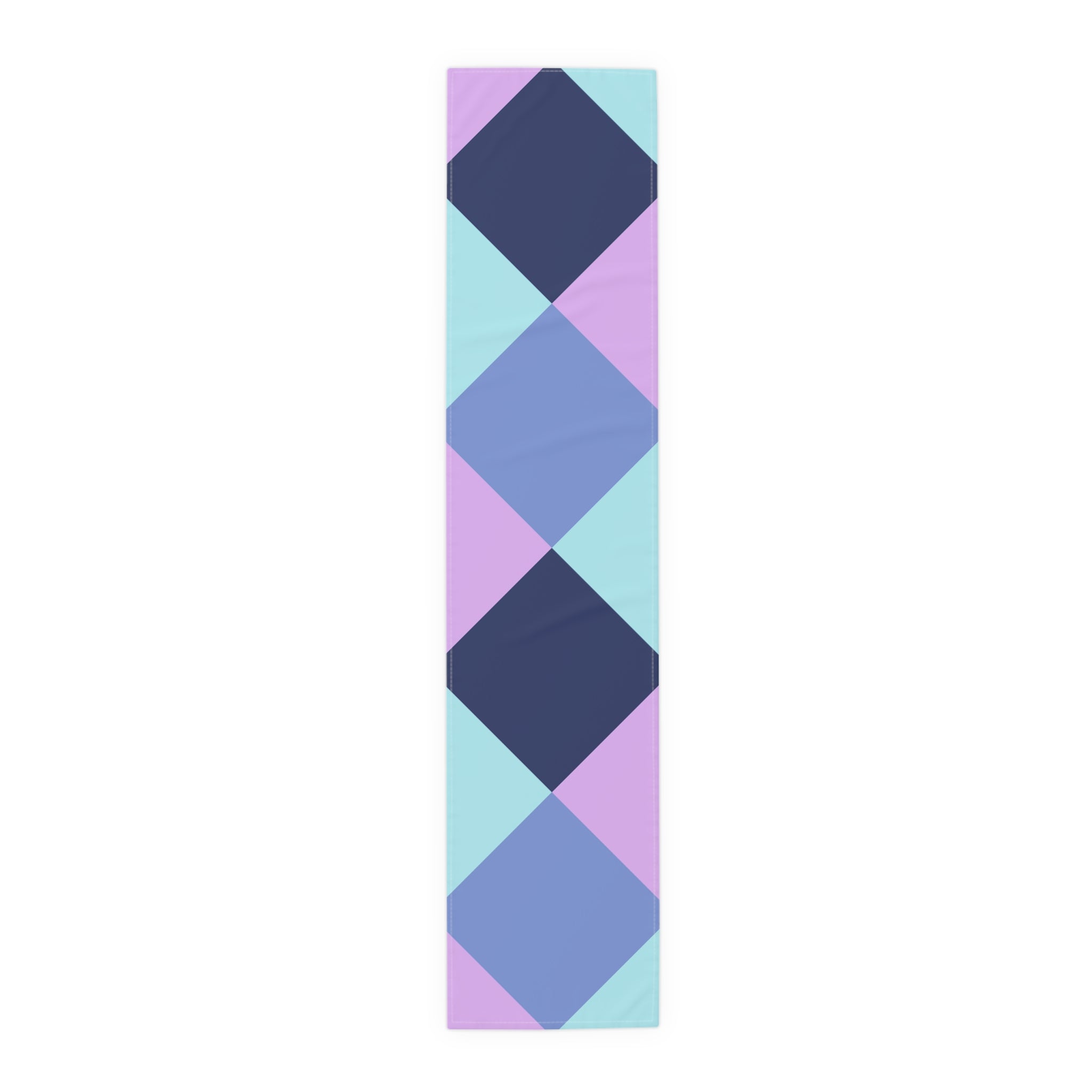 Pastel Geometric Table Runner — Blue Lavender Diamond Pattern