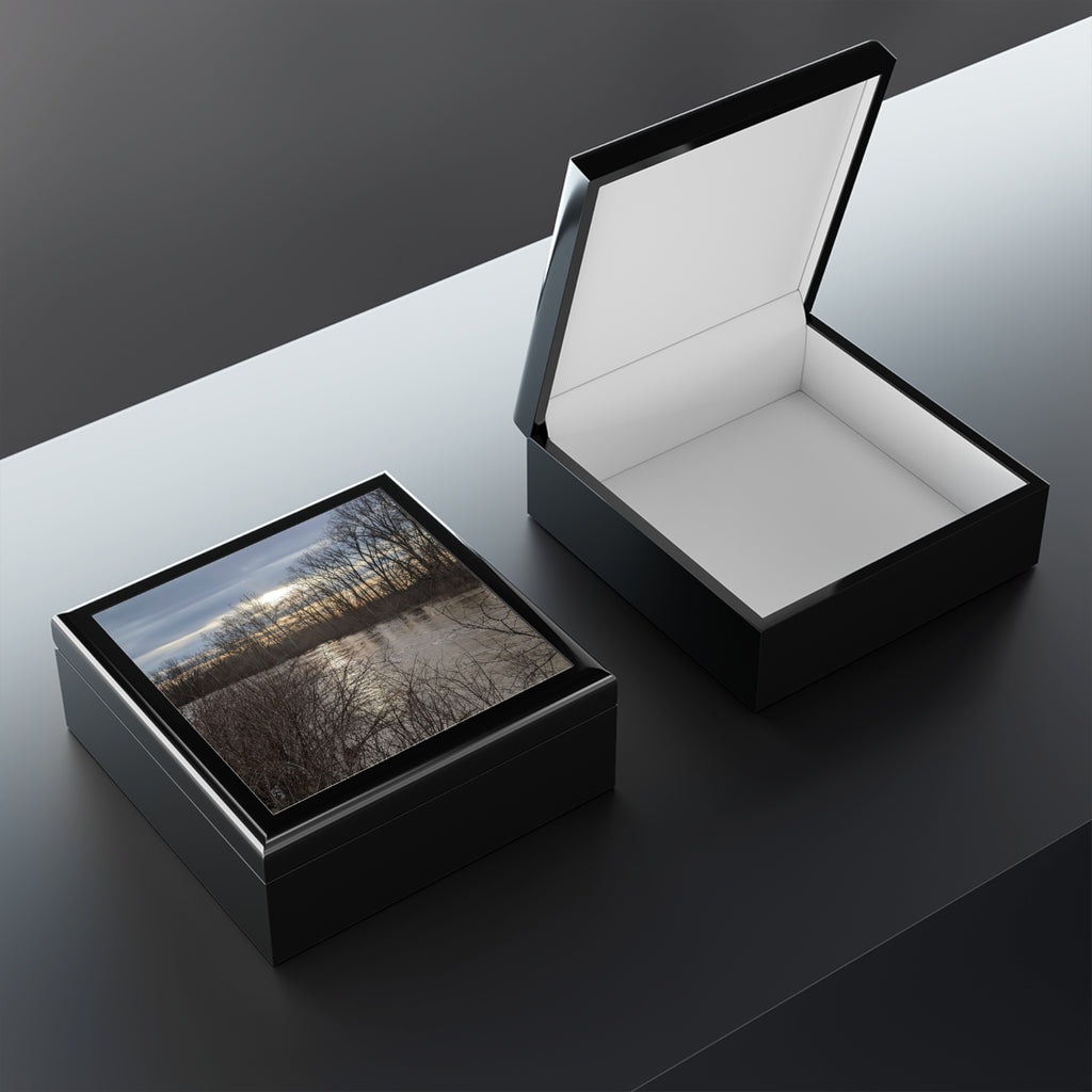 Scenic Winter Lake Jewelry Box – Sunset Reflections Keepsake Box