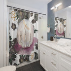Witchy Crystal Ball Shower Curtain – Gothic Floral, Pentacle & Dragonfly Bath Decor
