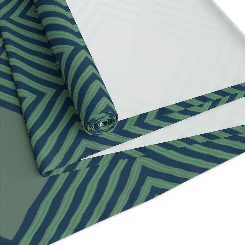 Geometric Diamond Table Runner — Modern Teal Cotton-Poly Accent