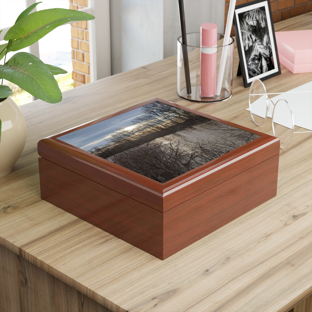 Scenic Winter Lake Jewelry Box – Sunset Reflections Keepsake Box