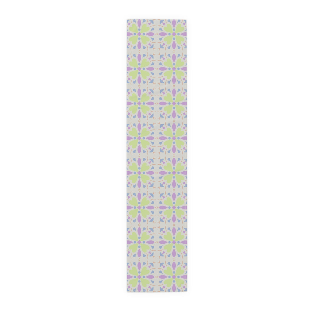 Pastel Floral Tile Table Runner — Spring Garden Dining Decor