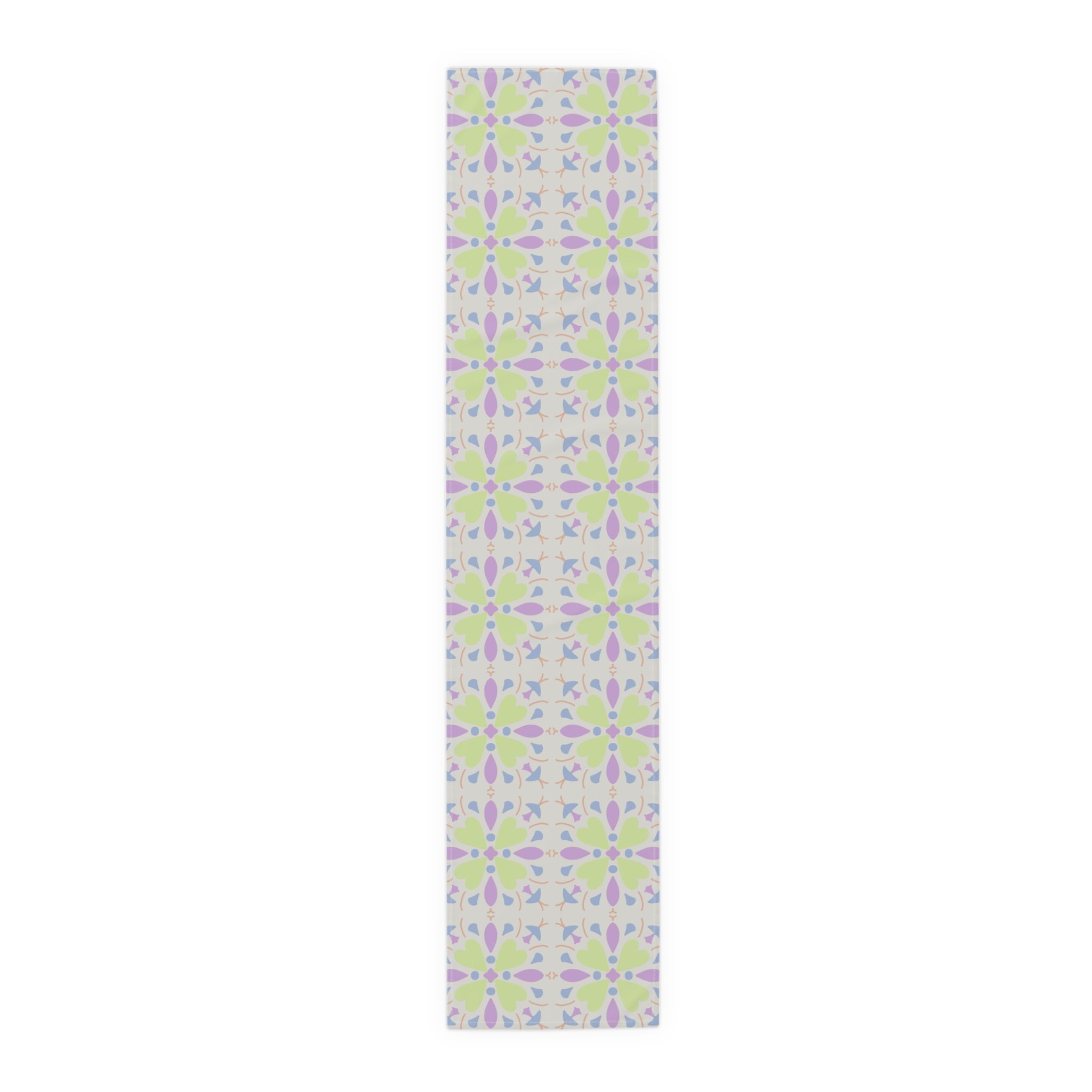 Pastel Floral Tile Table Runner — Spring Garden Dining Decor