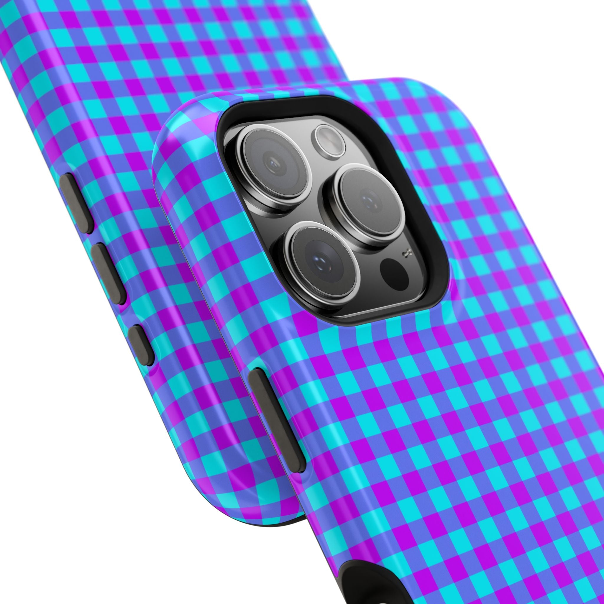 Phone Case — Blue & Purple Gingham Magnetic Impact-Resistant Case