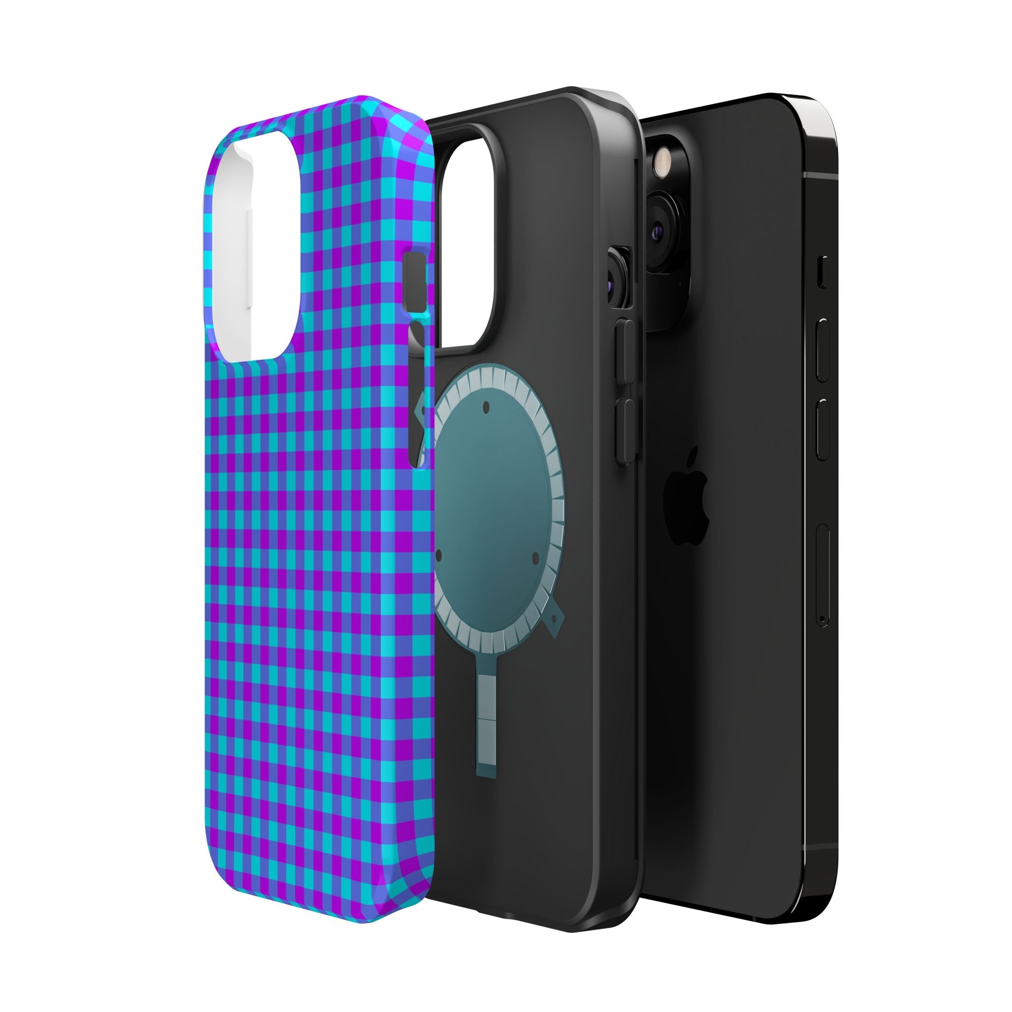 Phone Case — Blue & Purple Gingham Magnetic Impact-Resistant Case