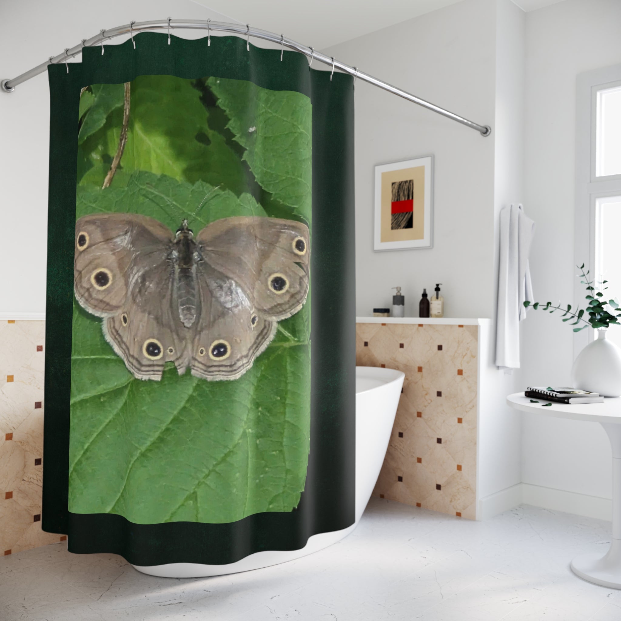 Butterfly Leaf Shower Curtain — Nature-Inspired Moth Print Bathroom Decor