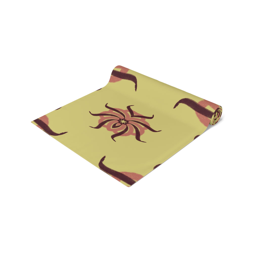 Botanical Sunburst Table Runner — Earth Tone Floral Pattern