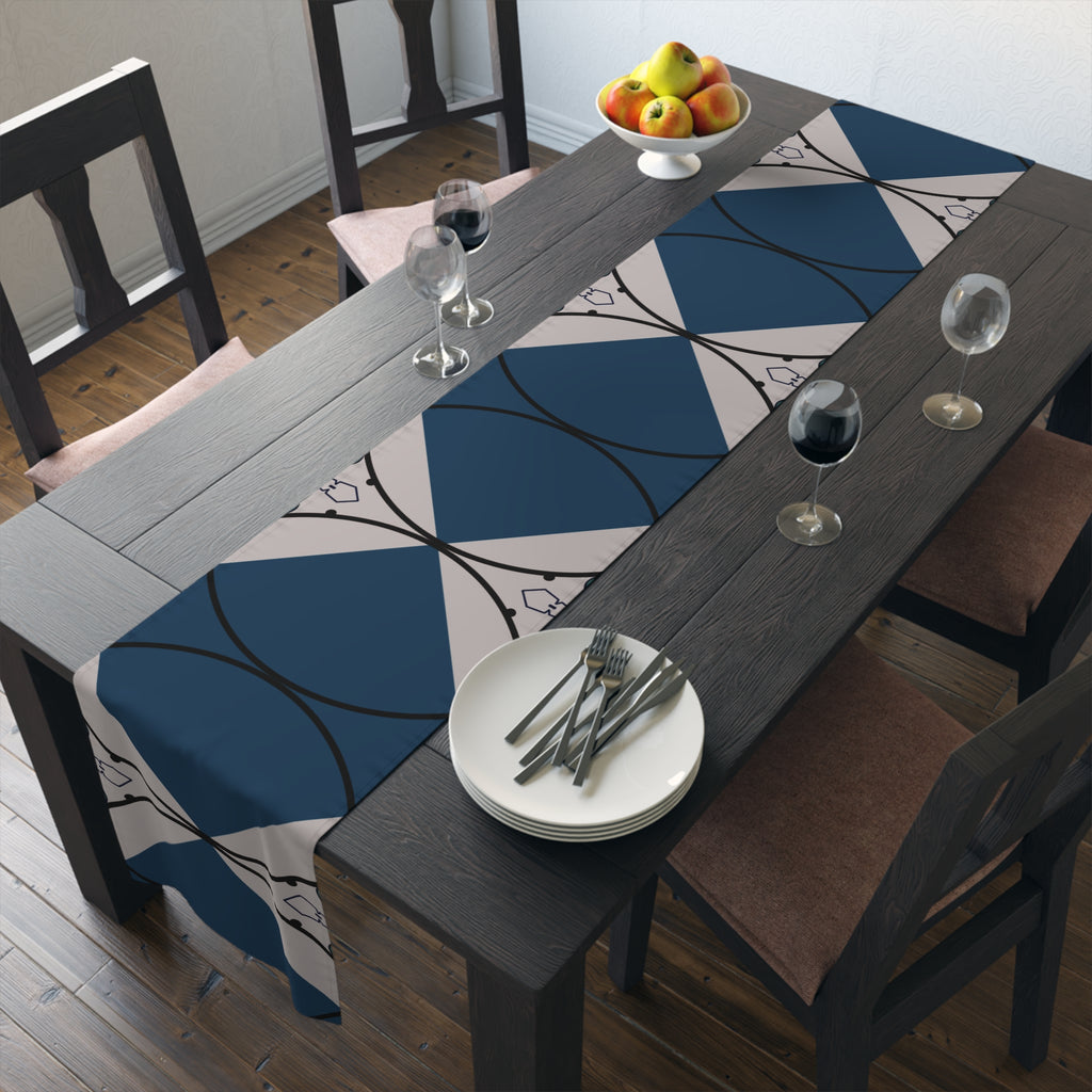 Geometric Navy Tile Table Runner